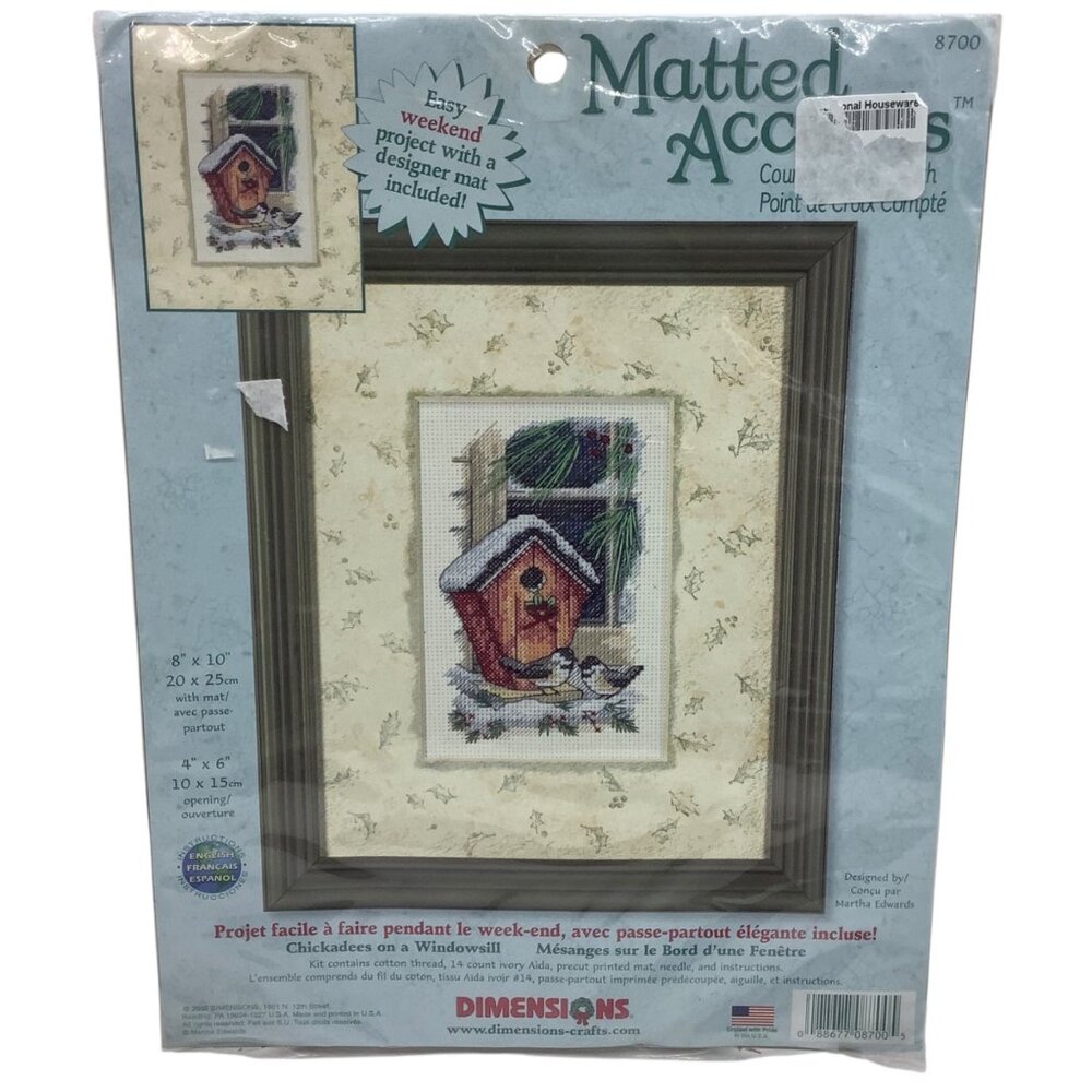 Vtg Dimensions Chickadees On A Windowsill Counted‎ Cross Stitch Kit 8" X 10" NEW